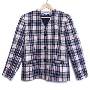 Pendleton Vintage Pink & Blue Plaid Blazer Size M Medium